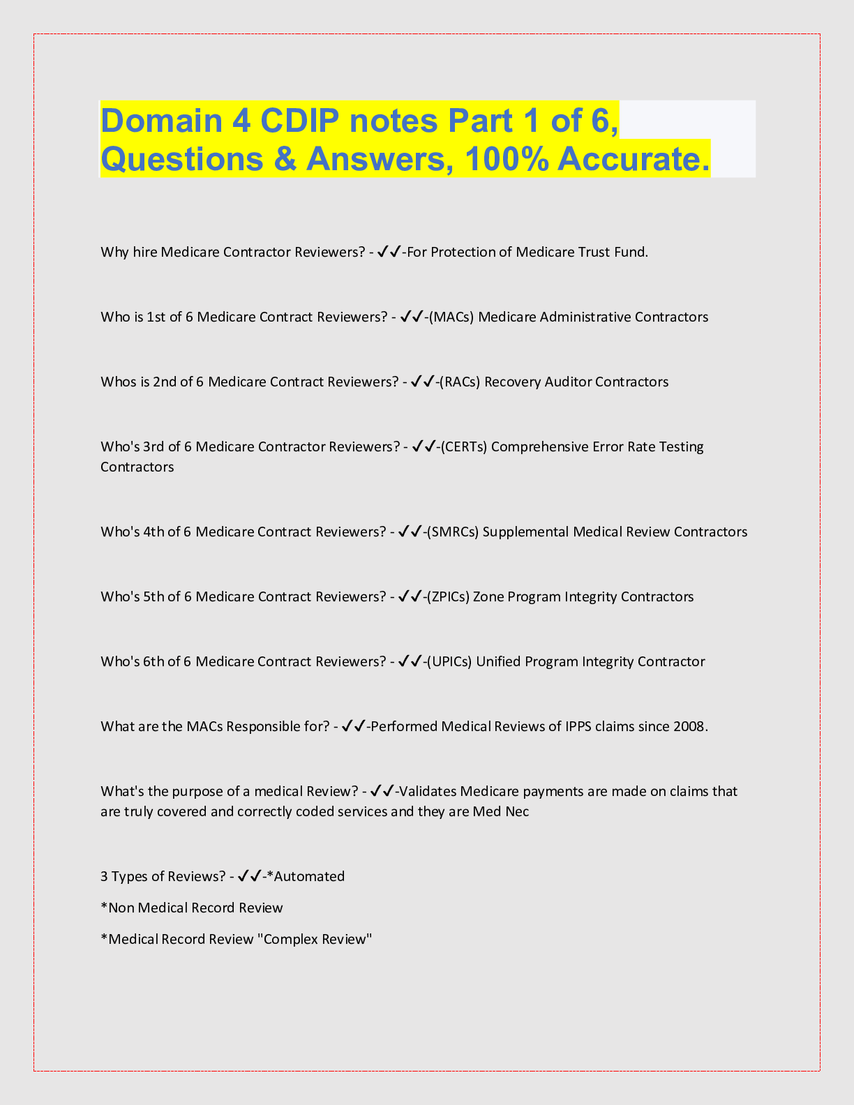 Preview image for Domain 4 CDIP notes Part 1 of 6,  Questions & Answers, 100% Accurate.